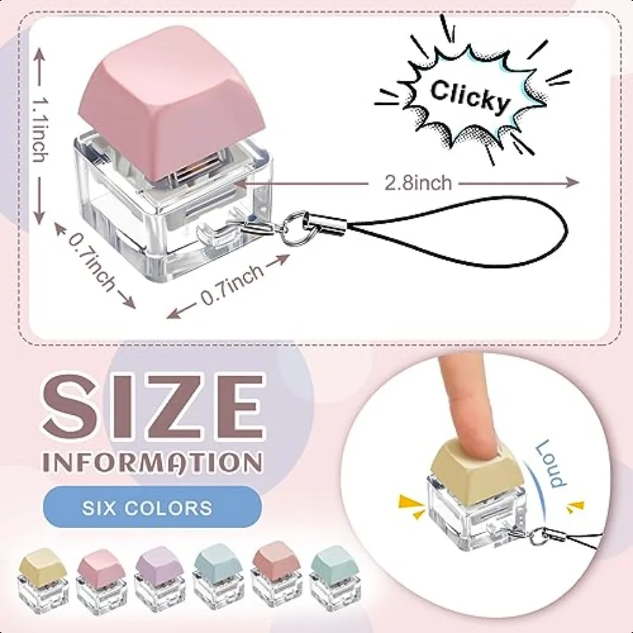 Taiyin 6 Pcs Keyboard Fidget Toy Fidget Clicker Keyboard Keychain Decomprion Toys Button Str Relief Gifts for Adult to Relief S