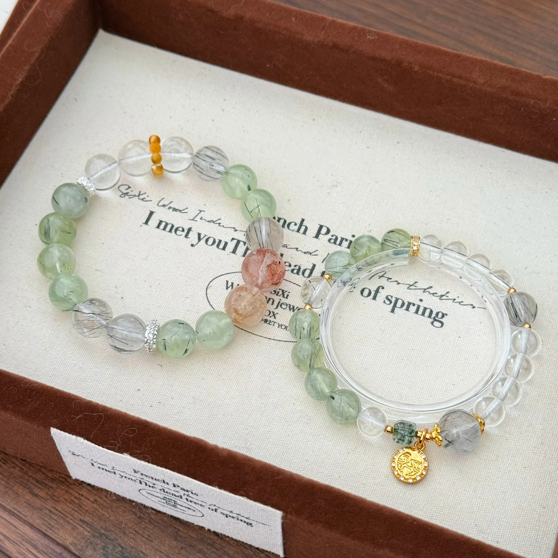 Spring and summer new style elegant and versatile green tourmaline and white crystal bracelet string bead jewelry for women