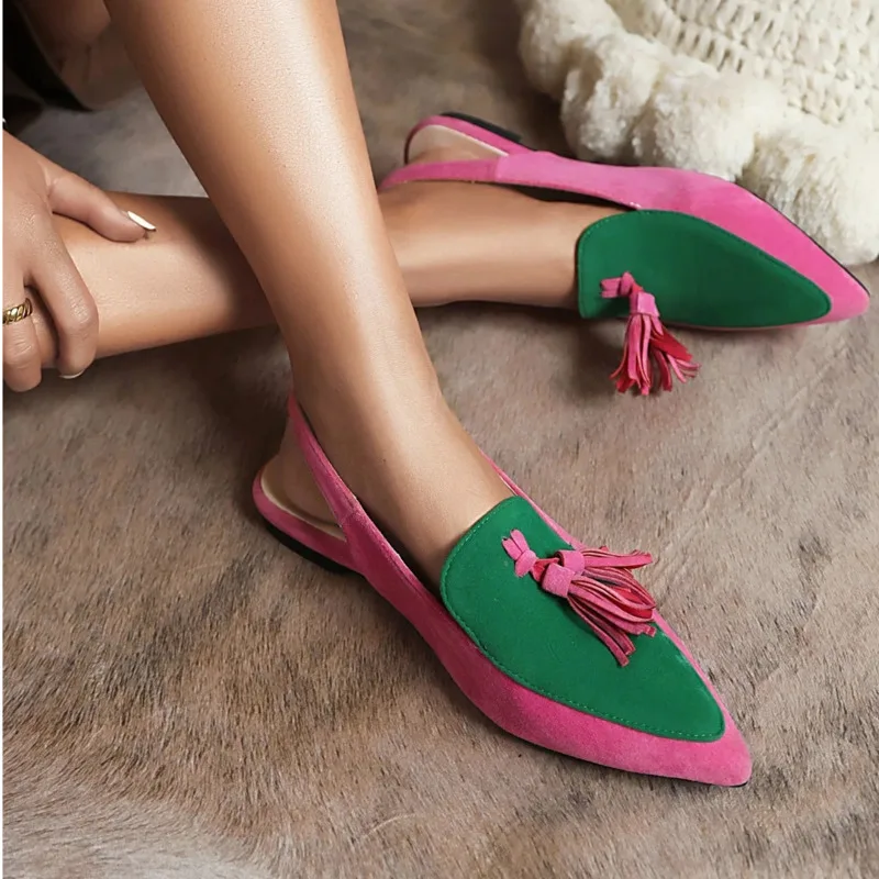 2024 Summer Tassels Sandalias Mules Casual Pointy Toe Flat Heels Women Shoes