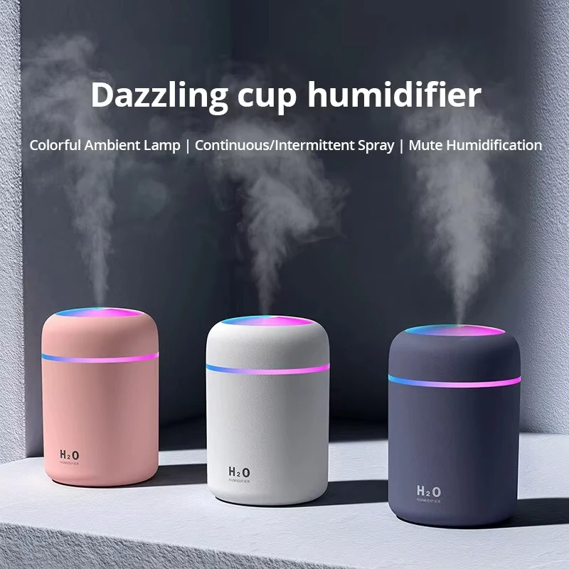 Xiaomi-humidificador de aire eléctrico portátil, pulverizador de niebla fría con USB, difusor de aceite aromático con luz nocturna colorida para el hogar y el coche, 300ml