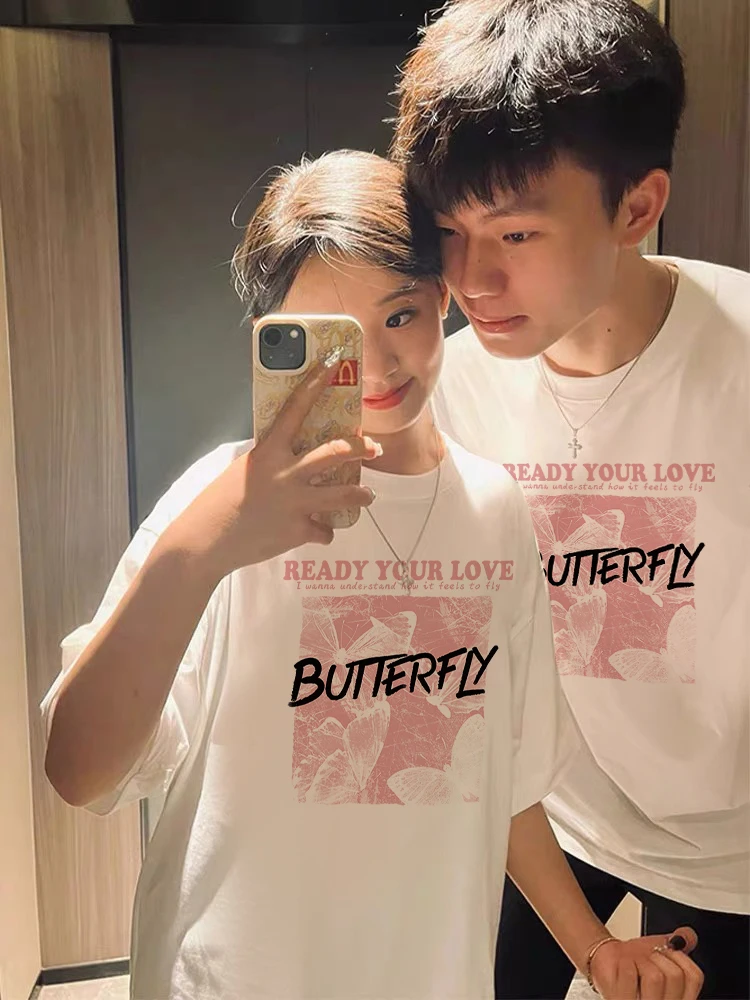 เสื้อยืดคอกลมสำหรับผู้หญิงเข้ากับคู่เสื้อยืดเสื้อยืดหลวมผ้าฝ้ายแฟชั่นสำหรับคู่รักเสื้อยืดคู่รักลายกราฟิกสำหรับฤดูร้อน