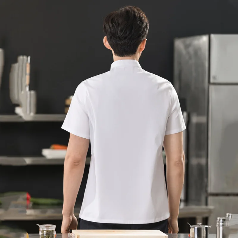 Chef Overalls Short Sleeve Spring and Summer Thin Breathable Hotel Restaurant Dining Kitchen Stain-Resistant Chef Uniform Workwe