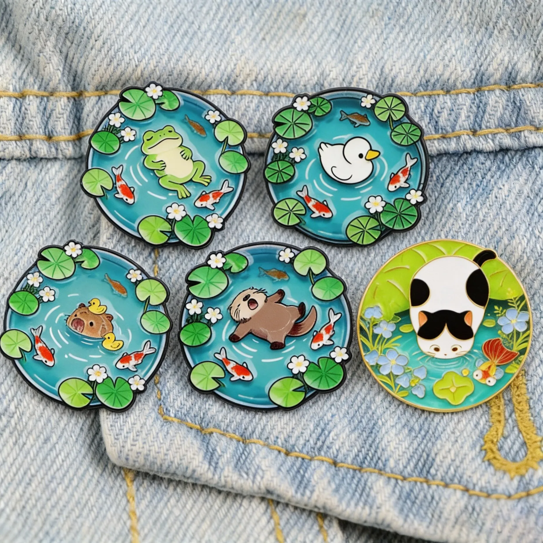 Niedliche Emaille-Anstecknadel Frosch Ente Otter Katze Teich Kawaii Tier-Brosche Abzeichen für Rucksäcke Anstecknadeln für Frauen Tierliebhaber Einzigartiges Geschenk