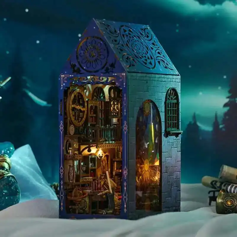 

DIY Wooden Book Nook Magic Research Society Figurines Miniatures Kits Bookend Handmade Bookshelf Friends Gifts Home Decor Crafts