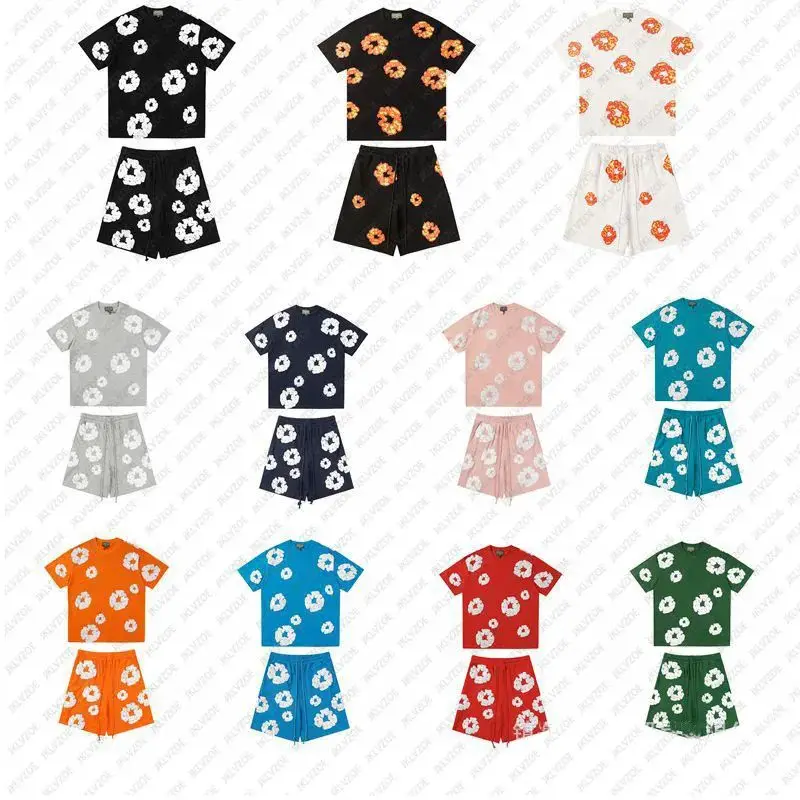 Men and women floral print casual loose T-shirt Harajuku shorts two-piece urban fashion trend short sleeve 2024