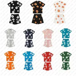 Men and women floral print casual loose T-shirt Harajuku shorts two-piece urban fashion trend short sleeve 2024