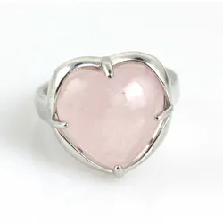 Crystal Heart Rings Natural Amethyst Rose Quartz Lapis Lazuli Aventurine Agate Stone Adjustable Finger Ring For Women Men Girls