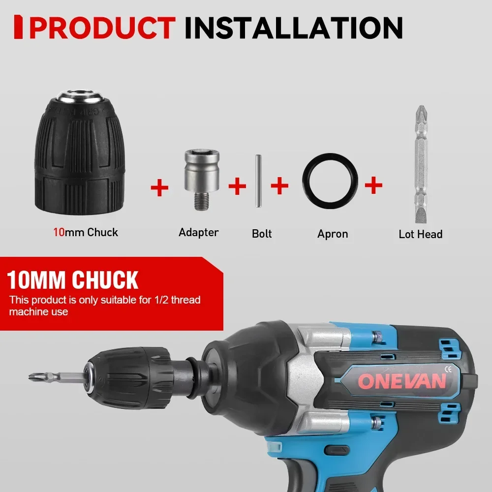 ONEVAN 1800N.M 브러시리스 전동 렌치 1/2인치 무선 임팩트 렌치 스크루드라이버 자동차 수리 공구 (마키타 18V 배터리 핀용)