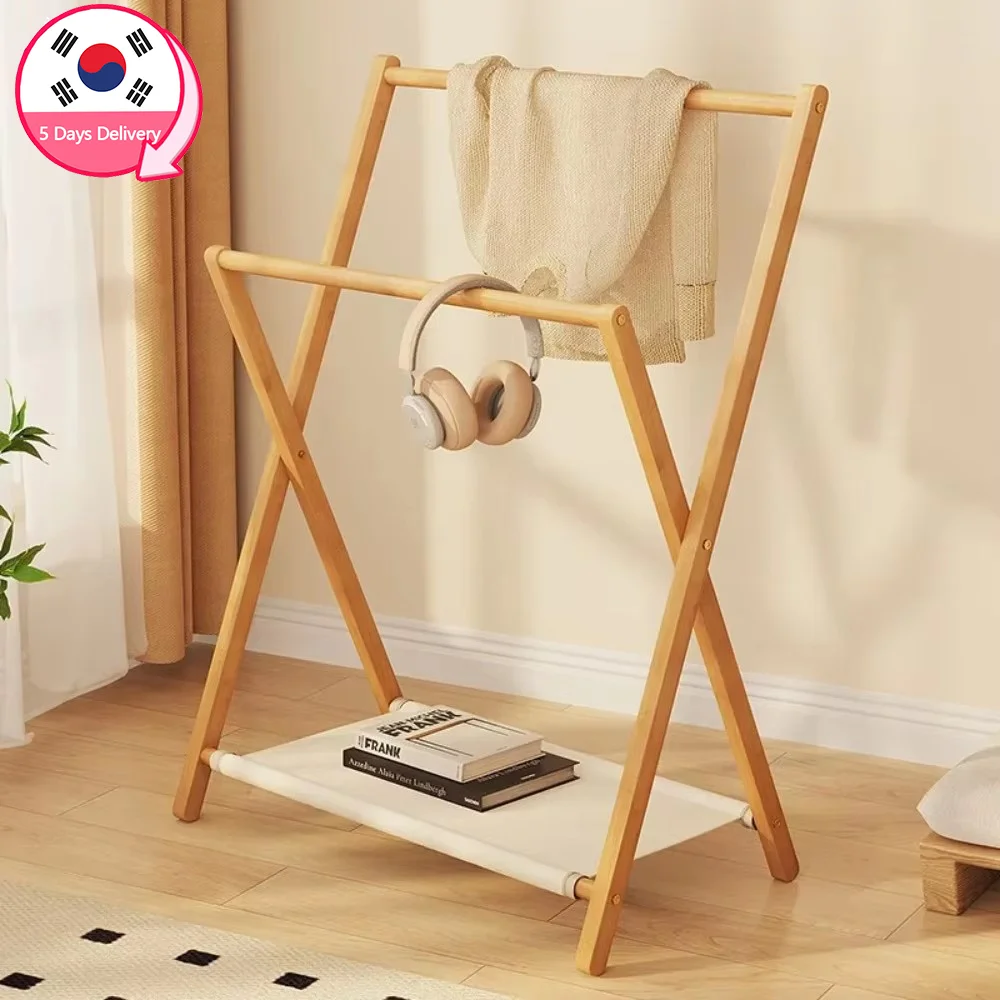 Folding Clothes Hanger Bathroom Solid Wood Floor Standing Towel Rack Indoor Multiscenario Simplicity Moistureproof Coat Shelf