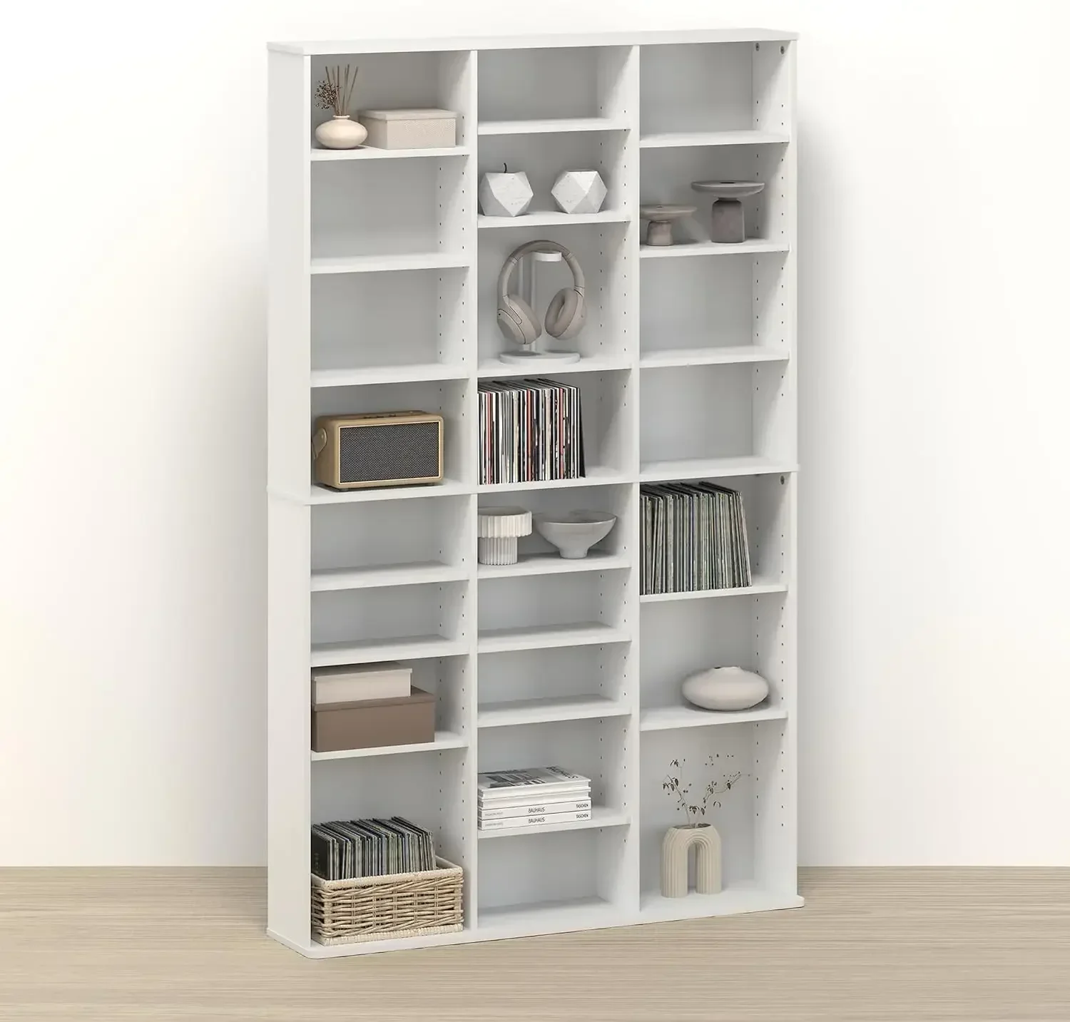 Toki 24-Shelf DVD Storage Tower, Adjustable CD Rack & Media Shelf Organizer, Slim Media Storage Cabinet for Living Room, Bedroom