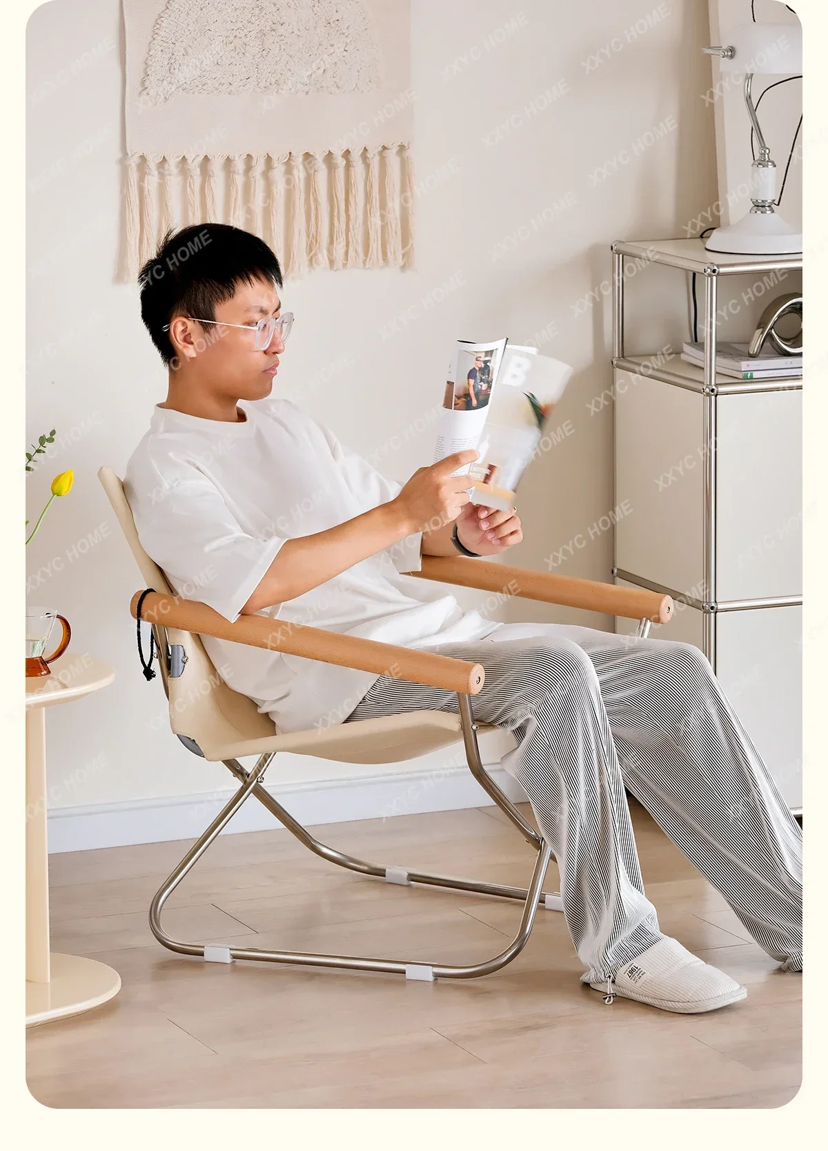 A new styleNordic Balcony Folding Chair Leisure Chair Home Recliner Lunch Break Folding Outdoor Canvas Chair Lazy