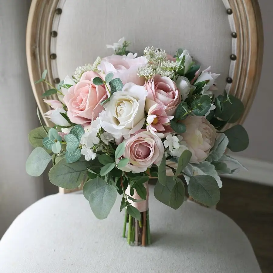 Wedding Bouquet Silk Roses White Pink Wedding Flowers Bridal Bouquet Artificial Flowers A Marriage Wedding Bridesmaids Bouquet