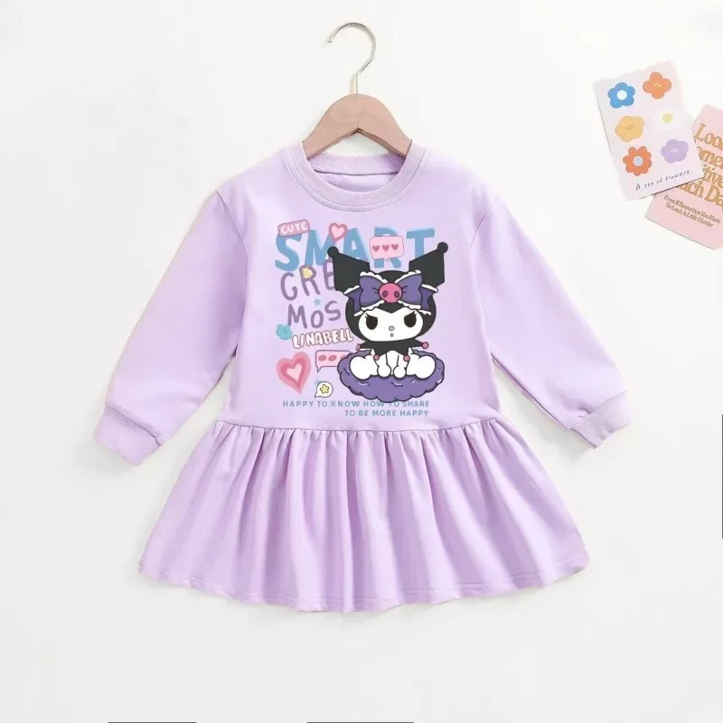 

Sweet MINISO Anime Kawaii Fashion Long Sleeve Hooded Dress Autumn Cute Kuromi My Melody Children Shirt Clothes Gifts for Kids