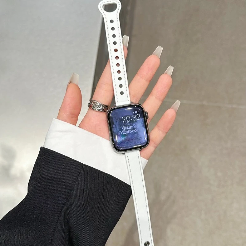 

Кожаный ремешок с петлей для Apple Watch Ultra Band 49 мм 38 40 44 41 45 42 46 мм Женский браслет для девочек iWatch Series 10 9 8 7 6 5 4 se