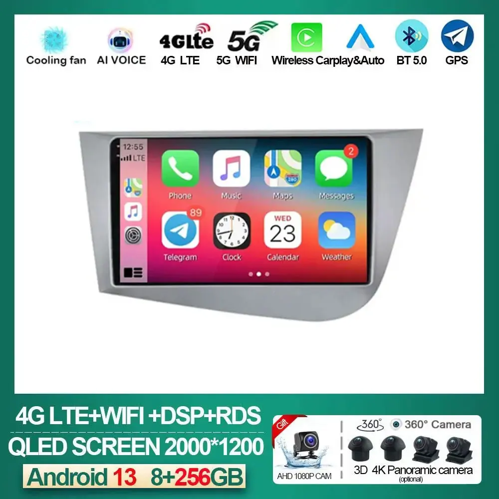 

9" Android 13 Car Radio Multimedia Video Player For Seat Leon 2 MK2 2005 - 2012 Navigation GPS 4G Carplay Head Unit NO 2Din