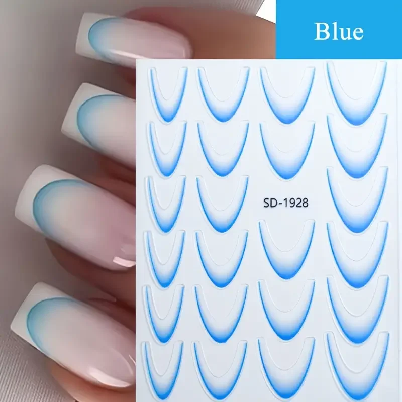 1pc francês gradiente adesivos de unhas 3d linhas de sorriso & crescente design adesivo auto-adesivo decalques de vinil para fácil manicure para menina