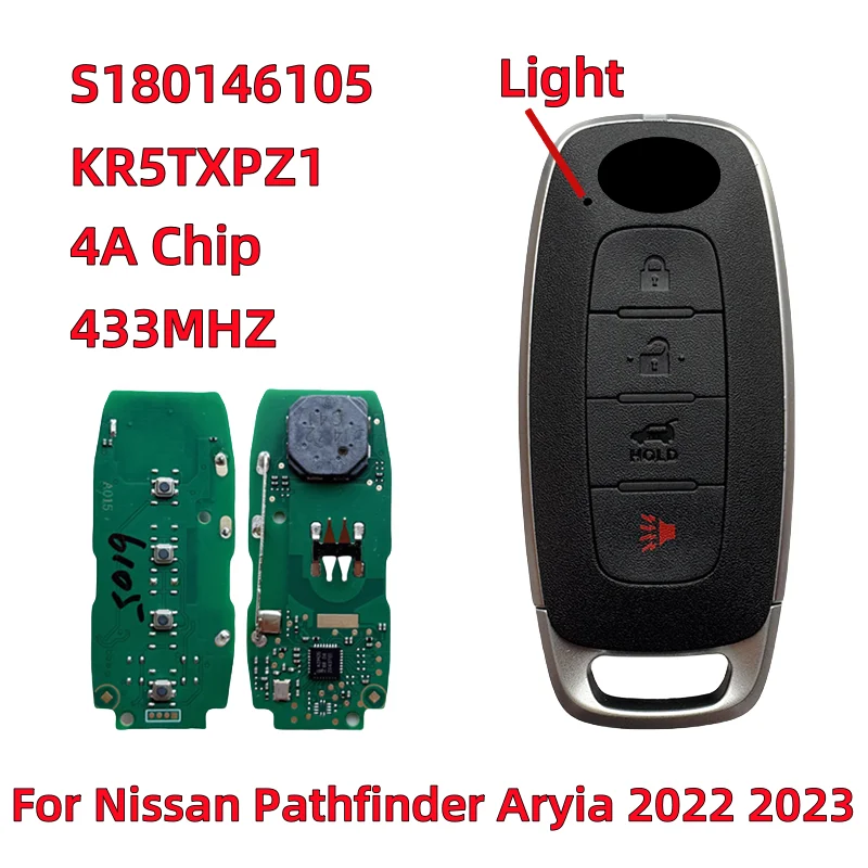 

S180146105 KR5TXPZ1 Keyless Fob For NISSAN 2022 2023 Pathfinder Ariya Replacement Remote Smart Car Key 433MHz 4A Chip 4 Buttons