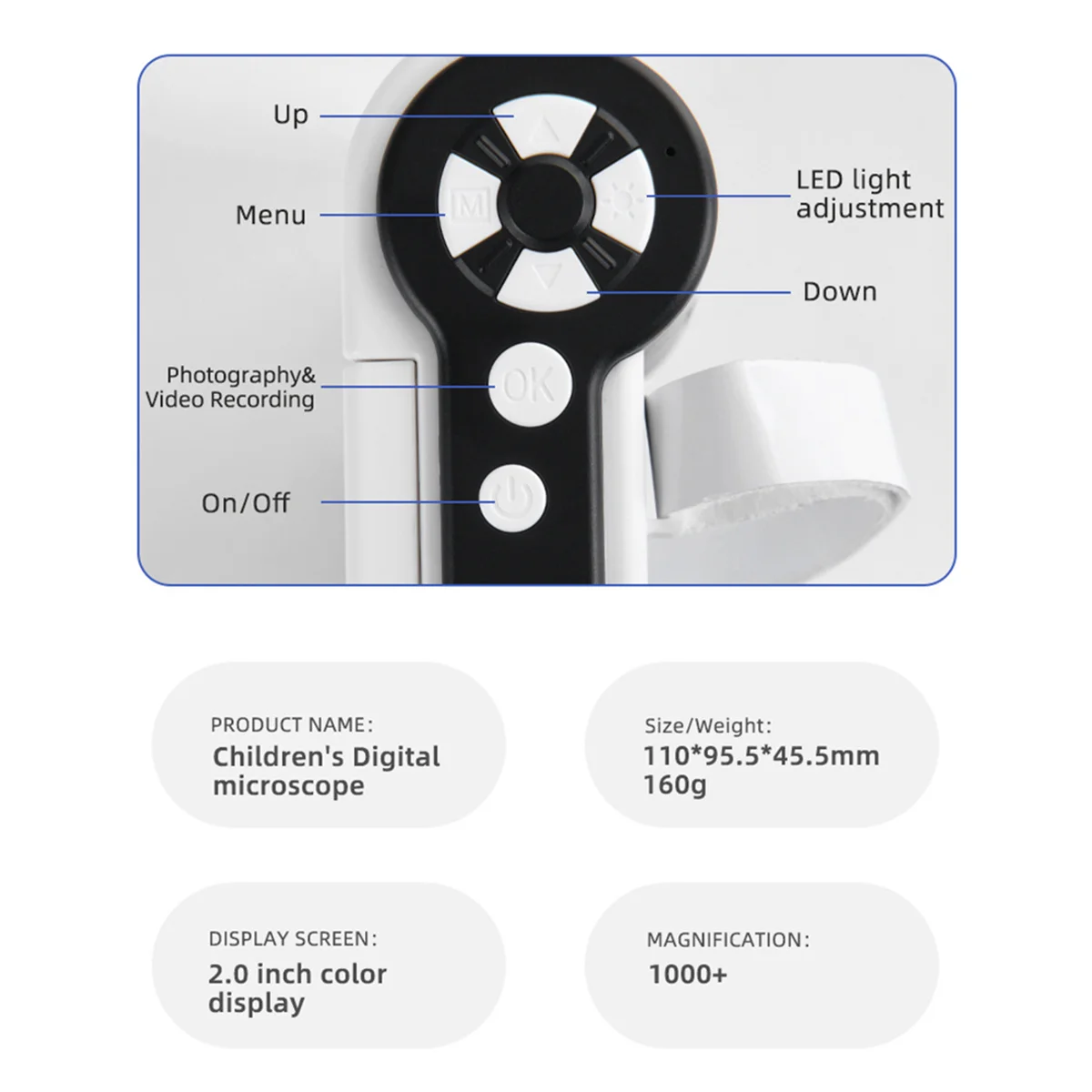 DV Microscope for Kids 1000X Microscope with 6 Adjustable LED Lights 2Inch LCD with 32GB Memory Card Portable Microscope