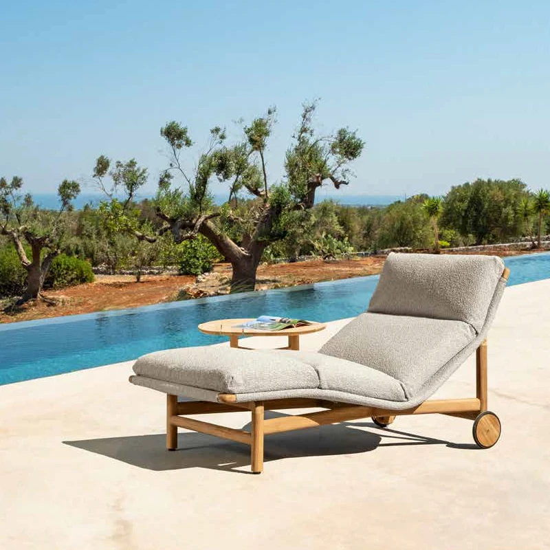 

WESOME Hot Sale 2024 Day Bed Outdoor Furniture Teak Wood Outdoor Sunbed All Weather Pool Hotel Furniture Sun Lounger