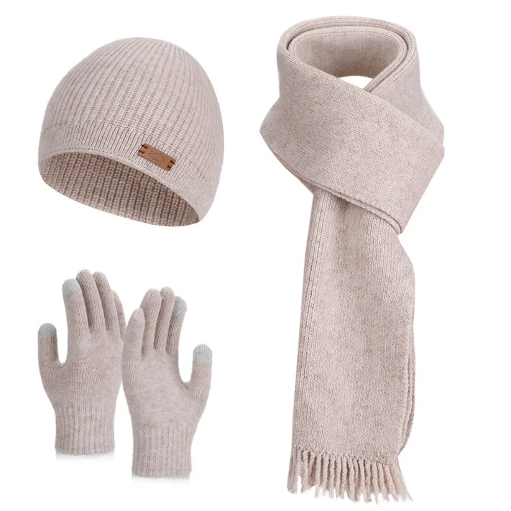3 Piece Set Hat Scarf Gloves Set Soft Material Long Scarf Knit Beanie Hat Anti Slip Gloves Neck Protection Design