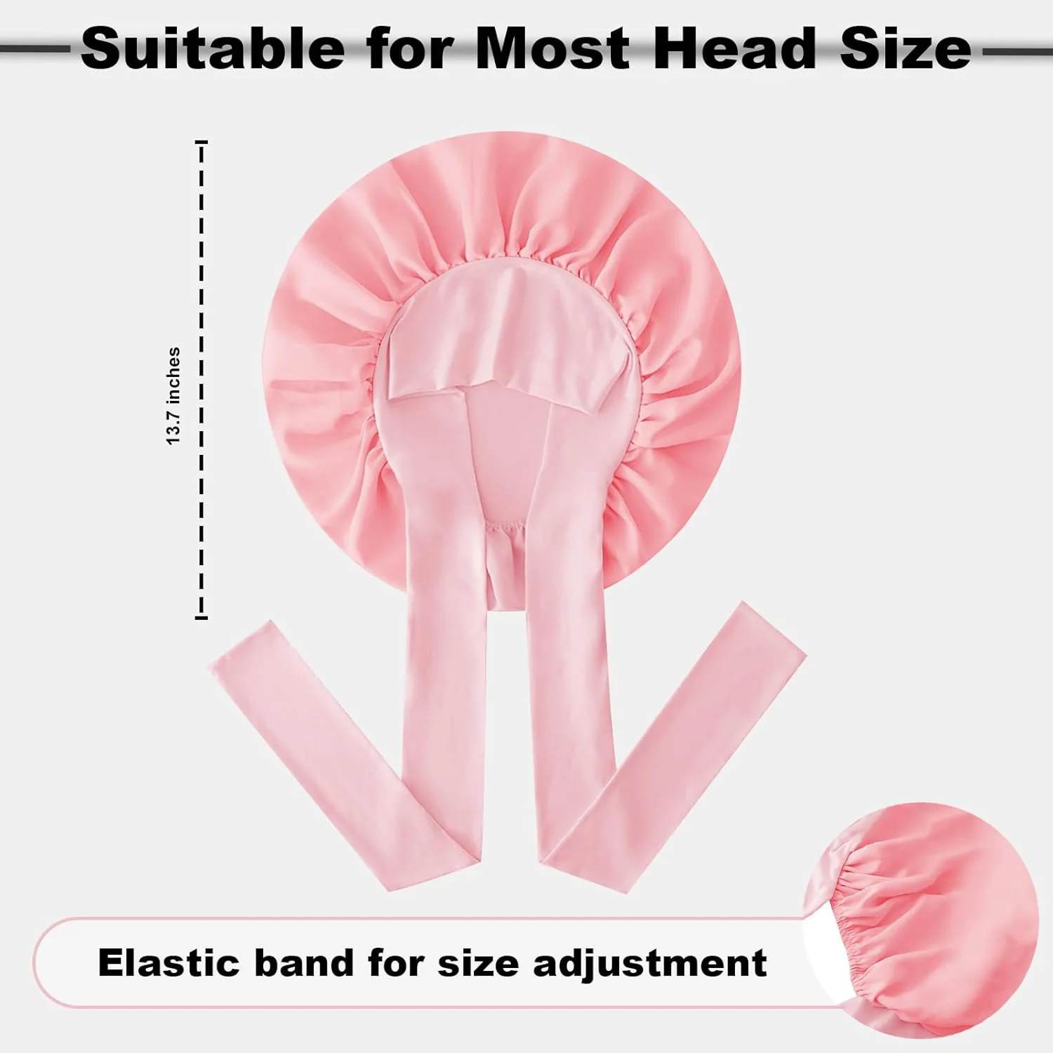 "Elegantes großes" 2-teiliges Set: verstellbare große Satin haube und passender Haar gummi-weiche, seidige Schlafmütze für Frauen – Detail 1