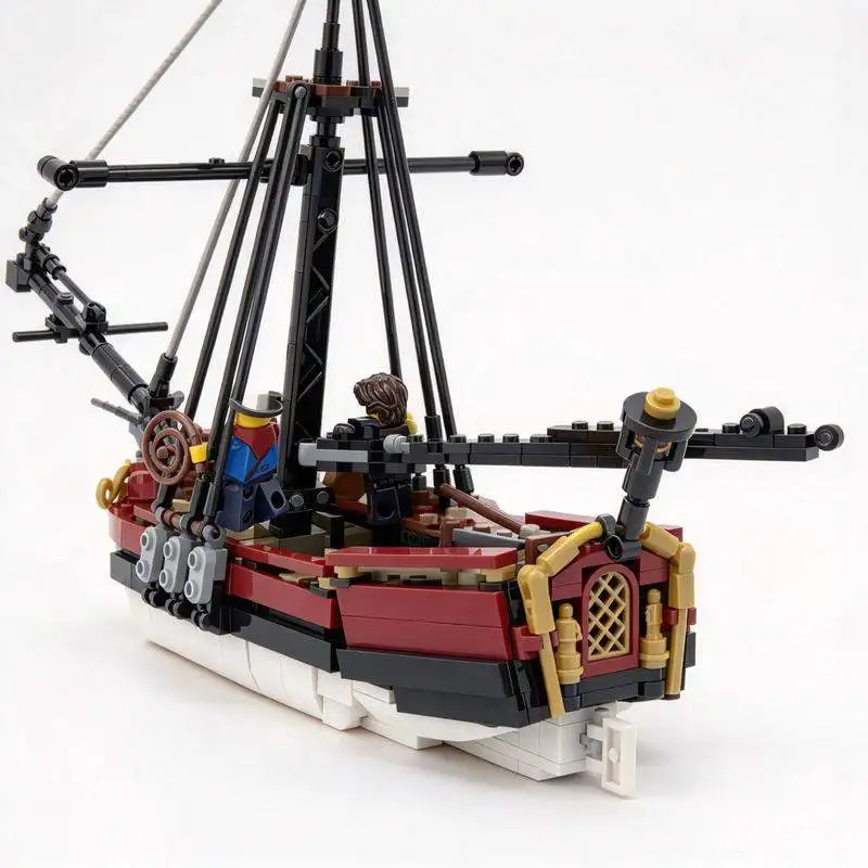 662PCS MOC Classic Single Mast Pirate Sailing Boat Full Rigging With Crew Building Blocks Model DIY Assembly Display Gift Set