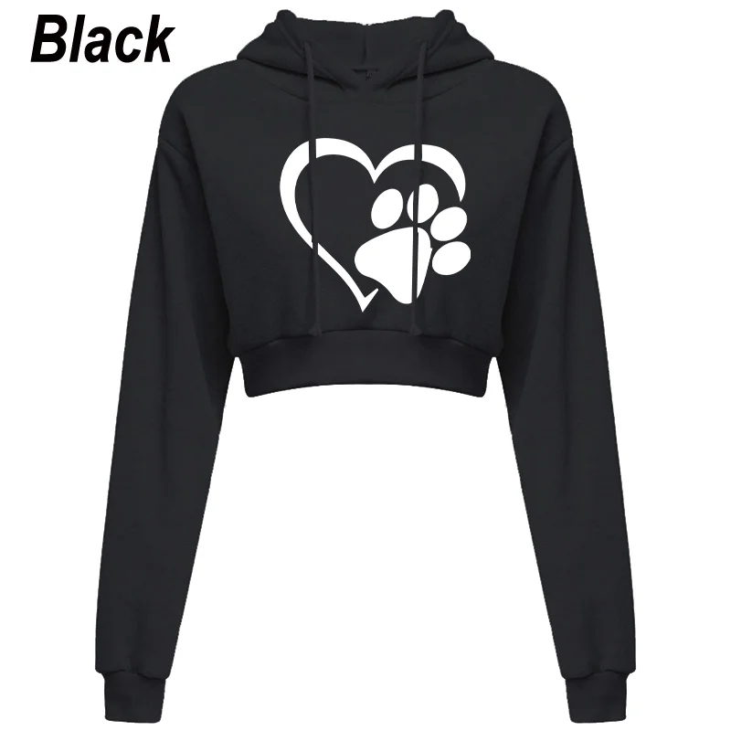 Women Crop Top Hoodie Casual Long Sleeve Hooded Short Sweatshirt Sexy Printed Crop Sweaters 10 Colors