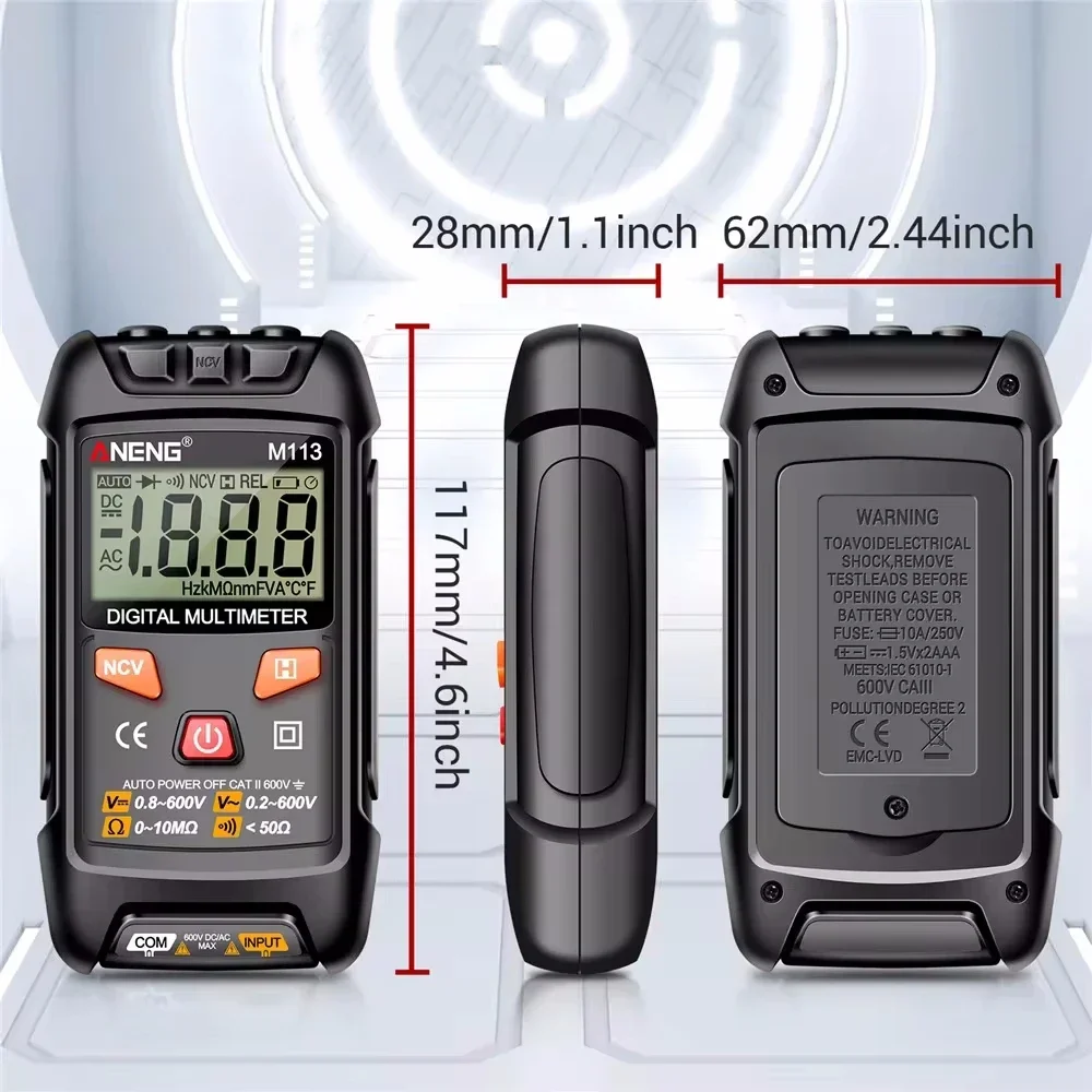 ANENG M113 완전 자동 전문 디지털 멀티미터 1999회 DC 전압 테스터 전류계 검사 스마트 수리