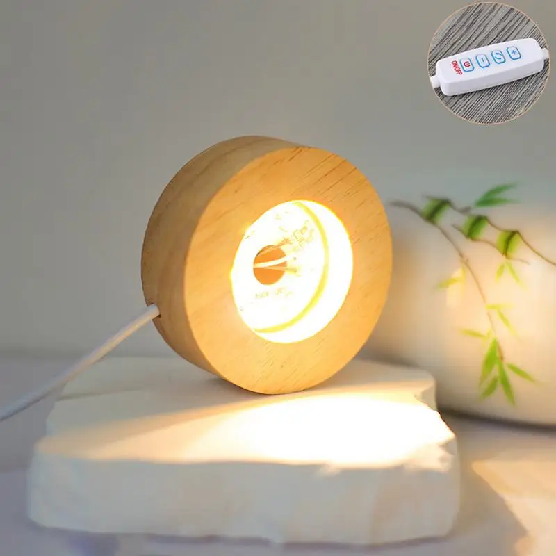 Crystal Ball Light Base Crystal Glass Base Stand Wooden LED Night Light Stand Wooden LED Display Base For Home Resin Art