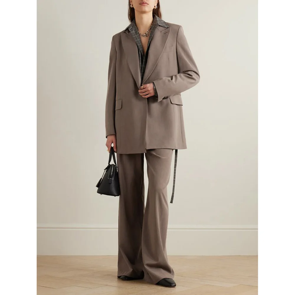 

Fashion Vintage Two Pieces Women Suit Sets One Button Peak Lapel Jacket Pants Sets Fit Office Banquet Business Female Clothing