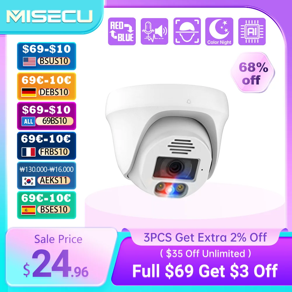 

MISECU HD 8MP 4K POE Dome IP Camera Indoor 5MP Human Detect Auto Tracking Color Night Vision Home Surveillance Protection Camera
