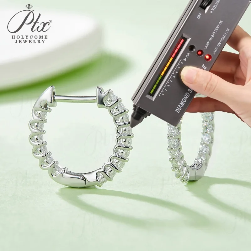 

Moissanite Pave Hoop Earrings Single Row Half-and-half Pendientes 925 Sterling Silver Round Cut VVS1 Clarity Jewelry for Woman