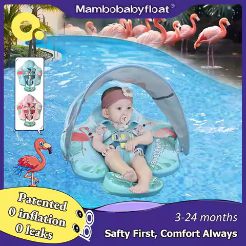 Mambobaby Gentle Skin-Safe Flamingo Air-Free Chest Float with Flat Canopy B503-143-W-Z Baby Swimming Ring Infant Water Circle