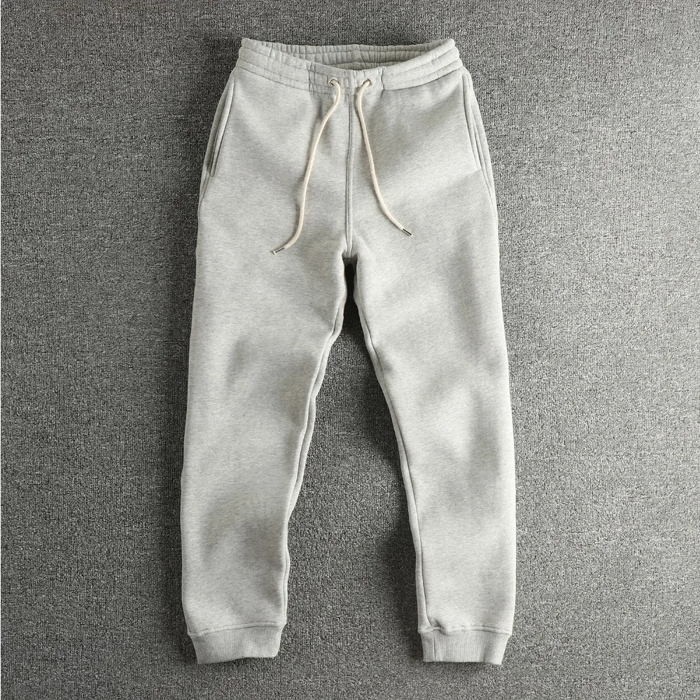 Heavy plush plush thickened knitted cotton men's casual hoodies American retro trendy clean color loose trousers
