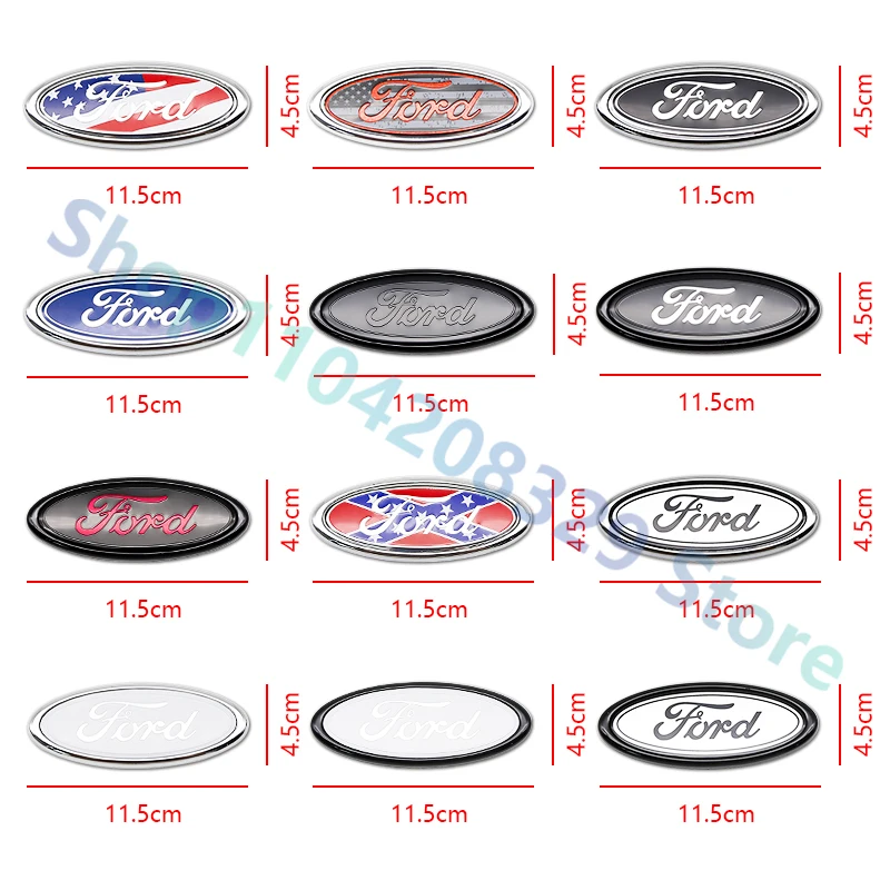 11.5x4.5cm Car Front Rear Trunk Emblem Cover Sticker for Ford Focus Mondeo Edge Ecosport Ranger Fiesta Fusion Kuga Accessories