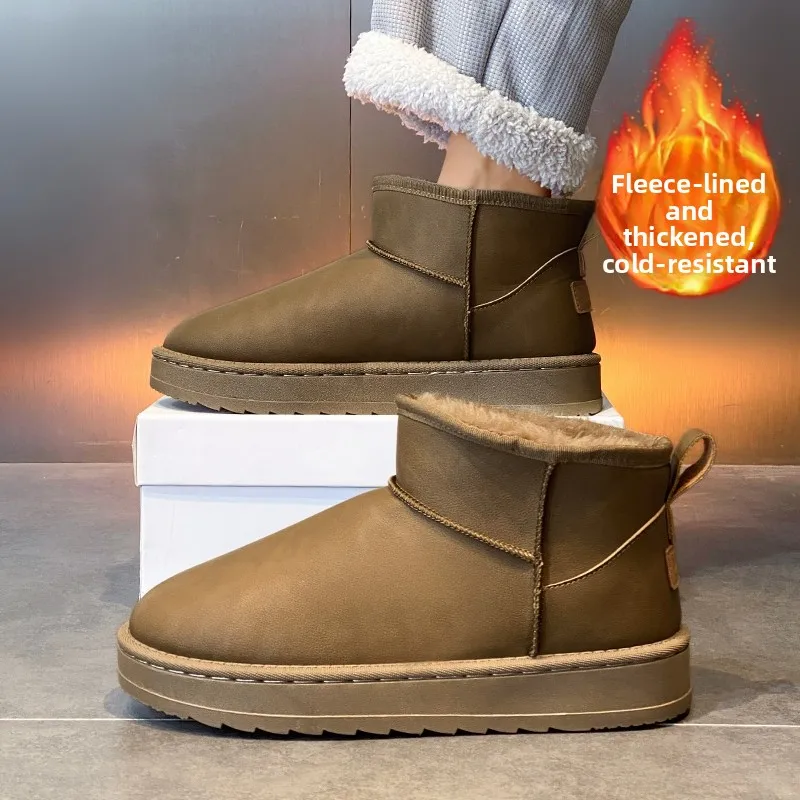 

Men's Winter Snow Boots Fleece Lined Thickened Leather Fur Integrated Waterproof Cold Resistant Warm Bread Cotton Shoes