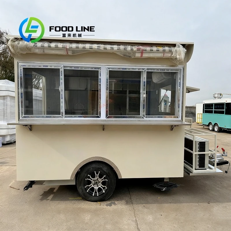 Towable Fast Food Vending Trailer Customizable Mobile Kitchen Cart Stainless Steel Frame Deep Fryer Storage