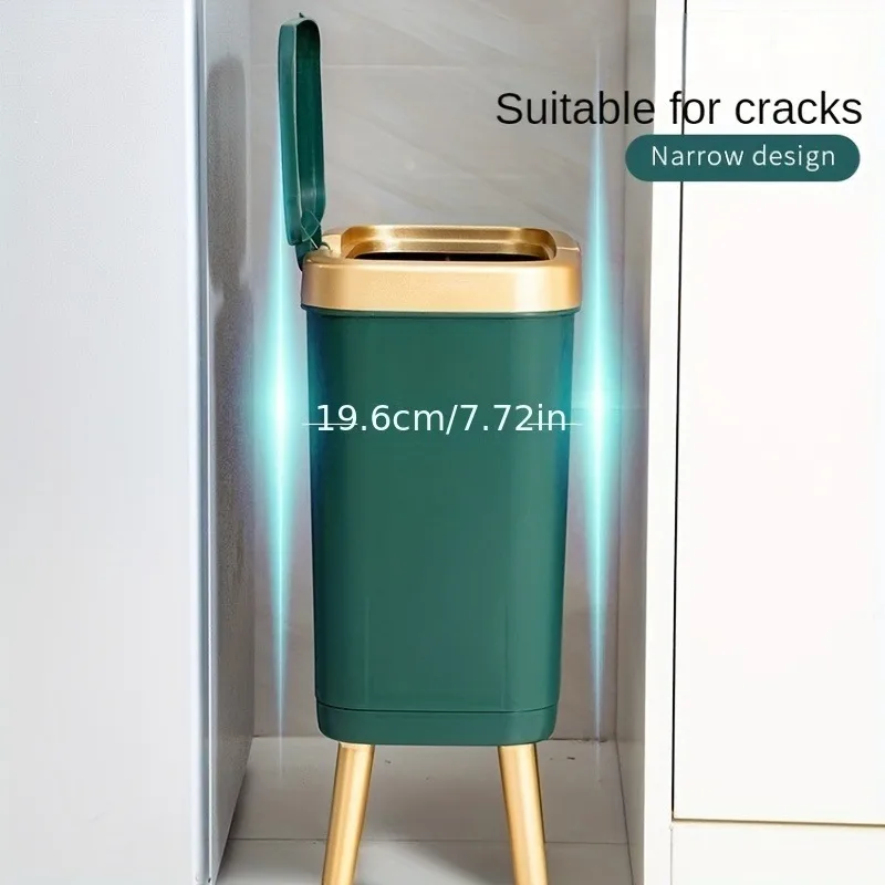 1pc 15L Large Square Plastic Trash Can with Odor-Sealing Lid - Multifunctional Sorting Bin  Toilet - Elevated Legs