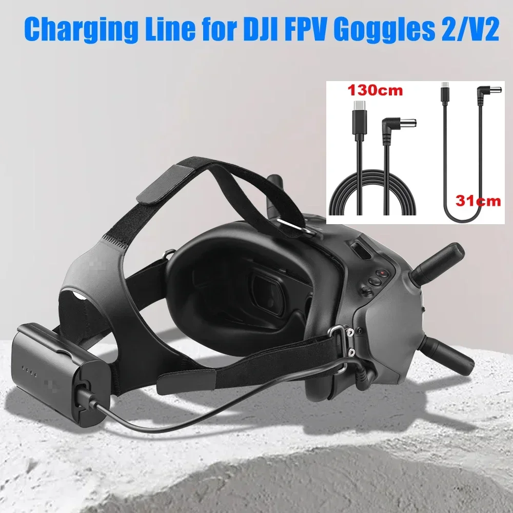 Línea de carga de 30CM y 130CM para gafas DJI FPV 2/V2, Cable de batería, línea de conexión, accesorios para gafas voladoras
