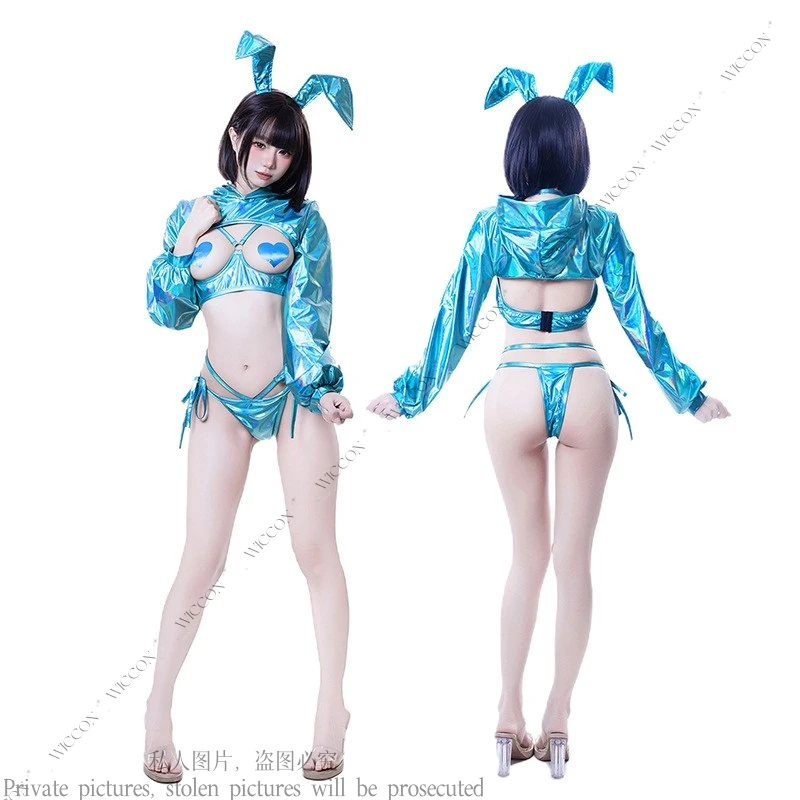 بدلة ليزر للفتيات من CosplayBunny مع صدر أزرق وردي وأخضر لعب الأدوار مثير للبالغين والنساء والرجال ومهرجانات حفلات الهالوين مجموعة فتاة الأرنب