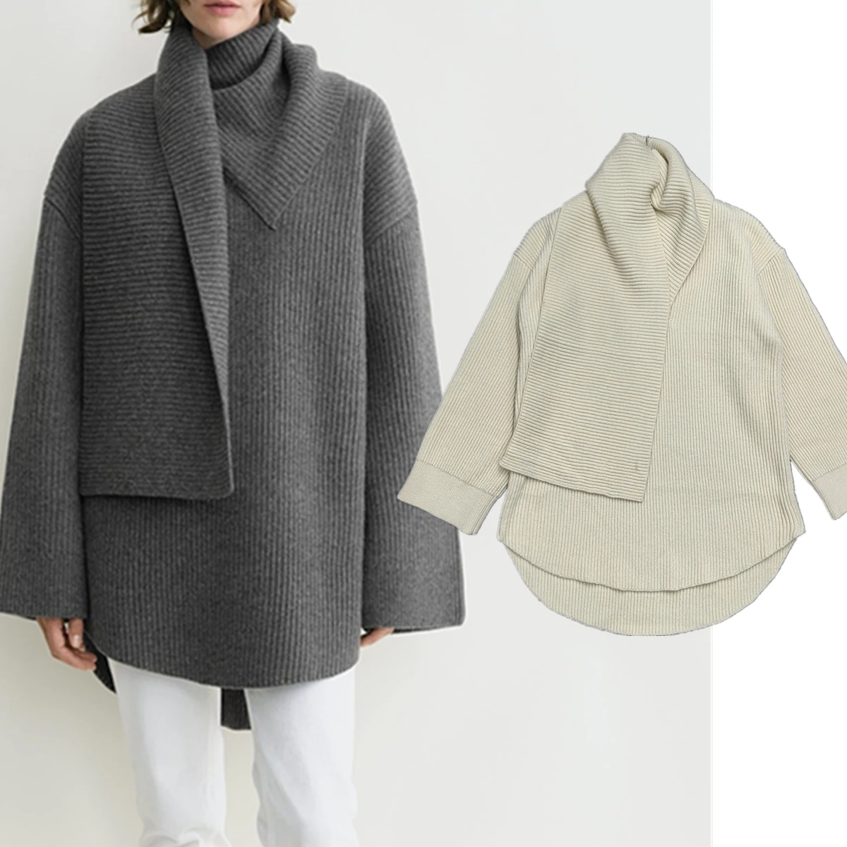 

Jenny&dave 2026 Winter Minimalist Elegance Knitwear French Fashion Retro Scarf Collar Wool Sweater Pullover Sweater Women Tops