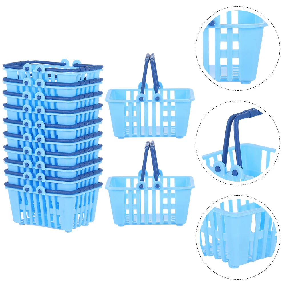 12 Pcs Mini Shopping Basket Pretend Toy Kids Plaything Desktop Plastic with Handle Playing House Child