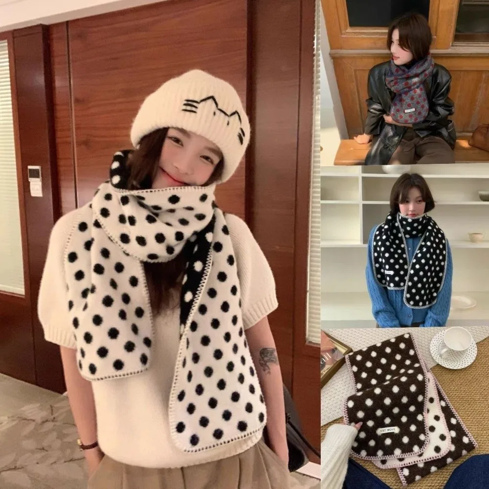 Fashion Thickened Polka Dot Scarf Korean Style Edge Lock Double-Sided Scarf Keep Warm Winter Neck Scarf Winter