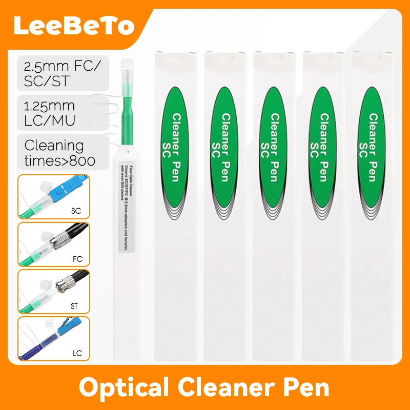5PCS 2.5mm  1.25mm LC SC FC ST One Click Optic Fiber Cleaner Pen  Connectors Adapters and Ferrules 800 Times Cleaning