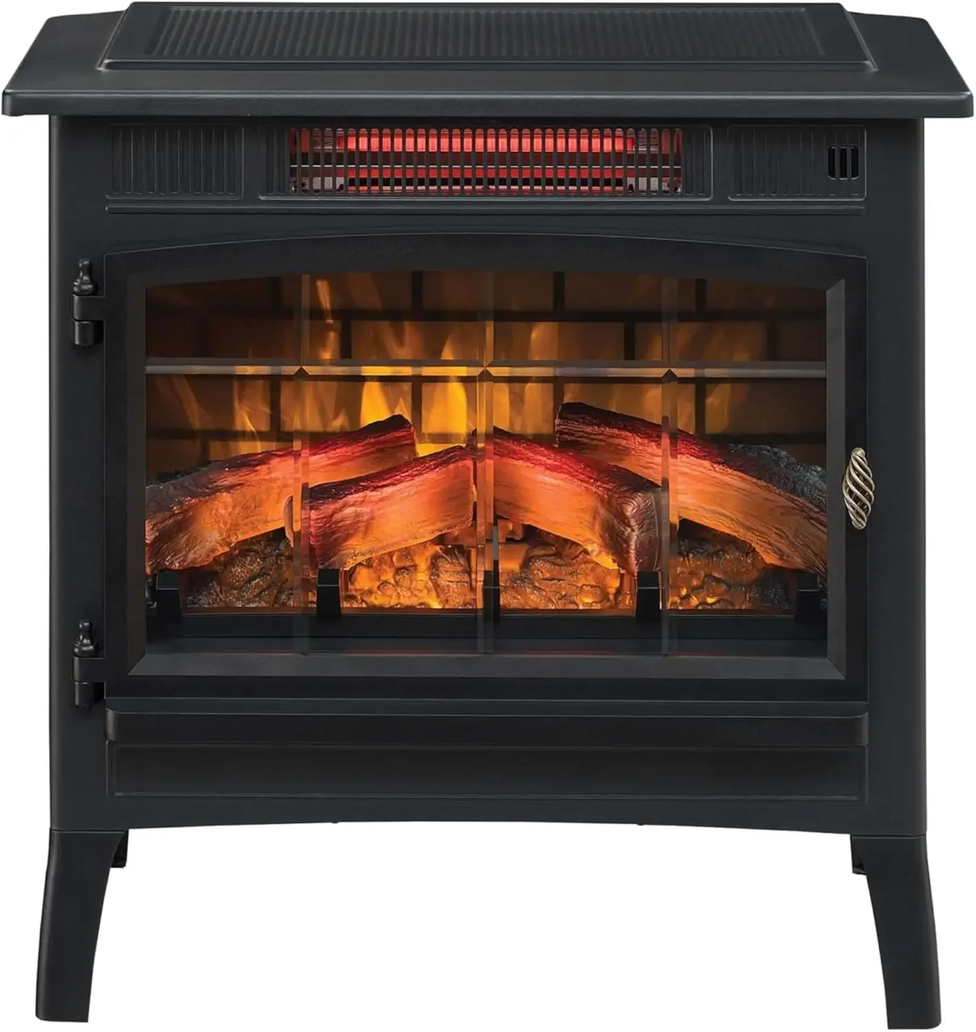 Freestanding Electric Fireplace Stove Heater with 3D Flame Effect for 1,000 Sq. Ft. Room, Black