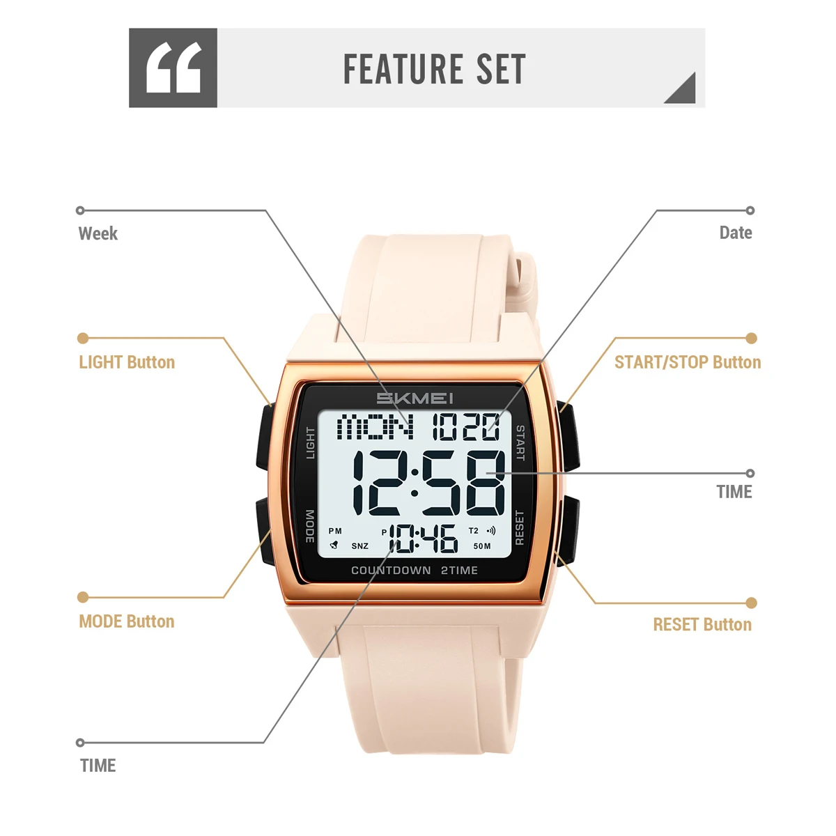 SKMEI Многофункциональные водонепроницаемые электронные часы Спортивные цифровые наручные часы для мужчин и женщин Повседневные противоударные часы Reloj Hombre