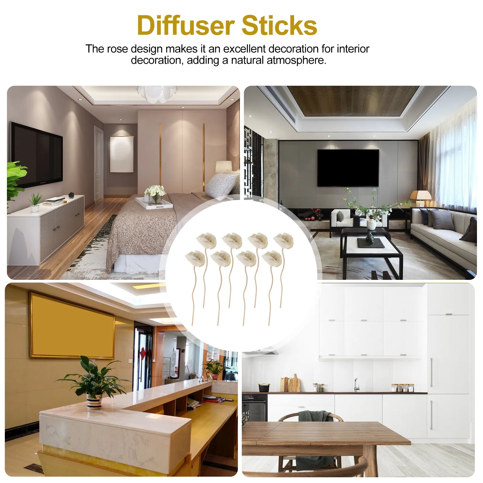 8Pcs Flower Shape Wooden Diffuser Sticks for Essential Oil Aromatherapy Home Decor Living Room Bedroom Kitchen Natural Fragrance