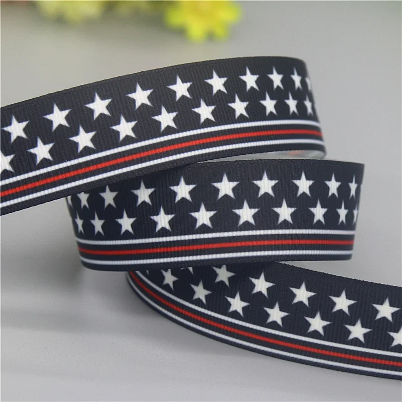 DHK 7/8\'\' 5yards Fireman Police EMS Printed Grosgrain Ribbon Accessories Material Decoration Collar DIY Sewing Craft C2596