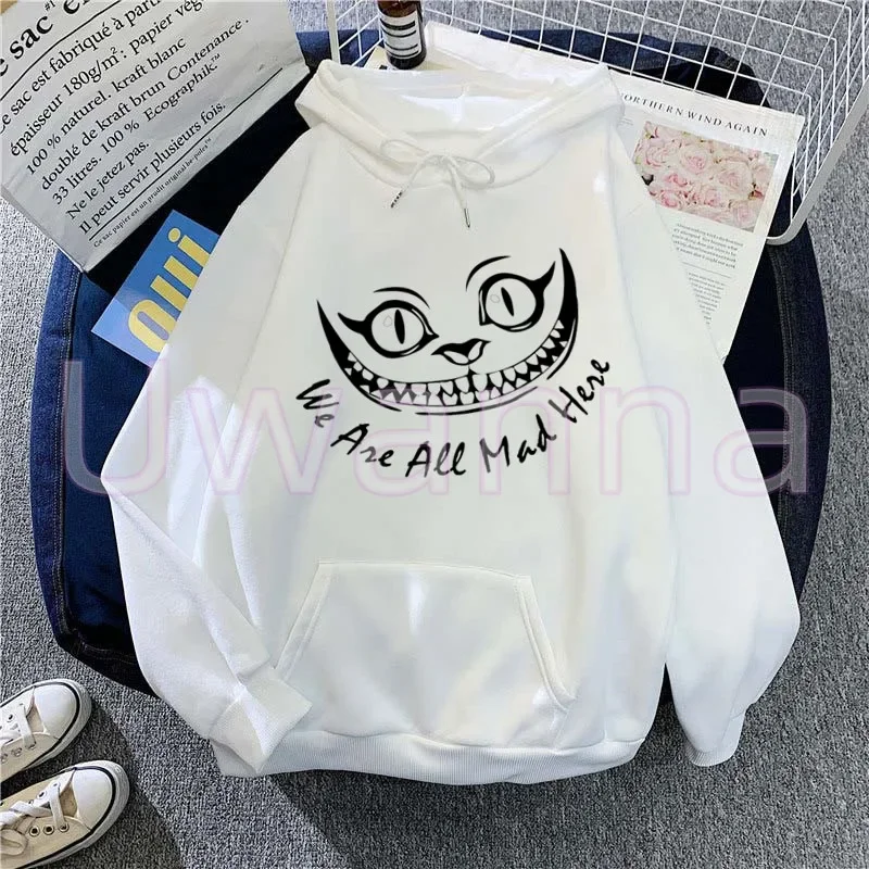 

Funny Cheshire Smile Hoodie Women Printed We're all mad here Cartoon Hoodies Sweatshirt Harajuku Tops Femlae Winter Clothes