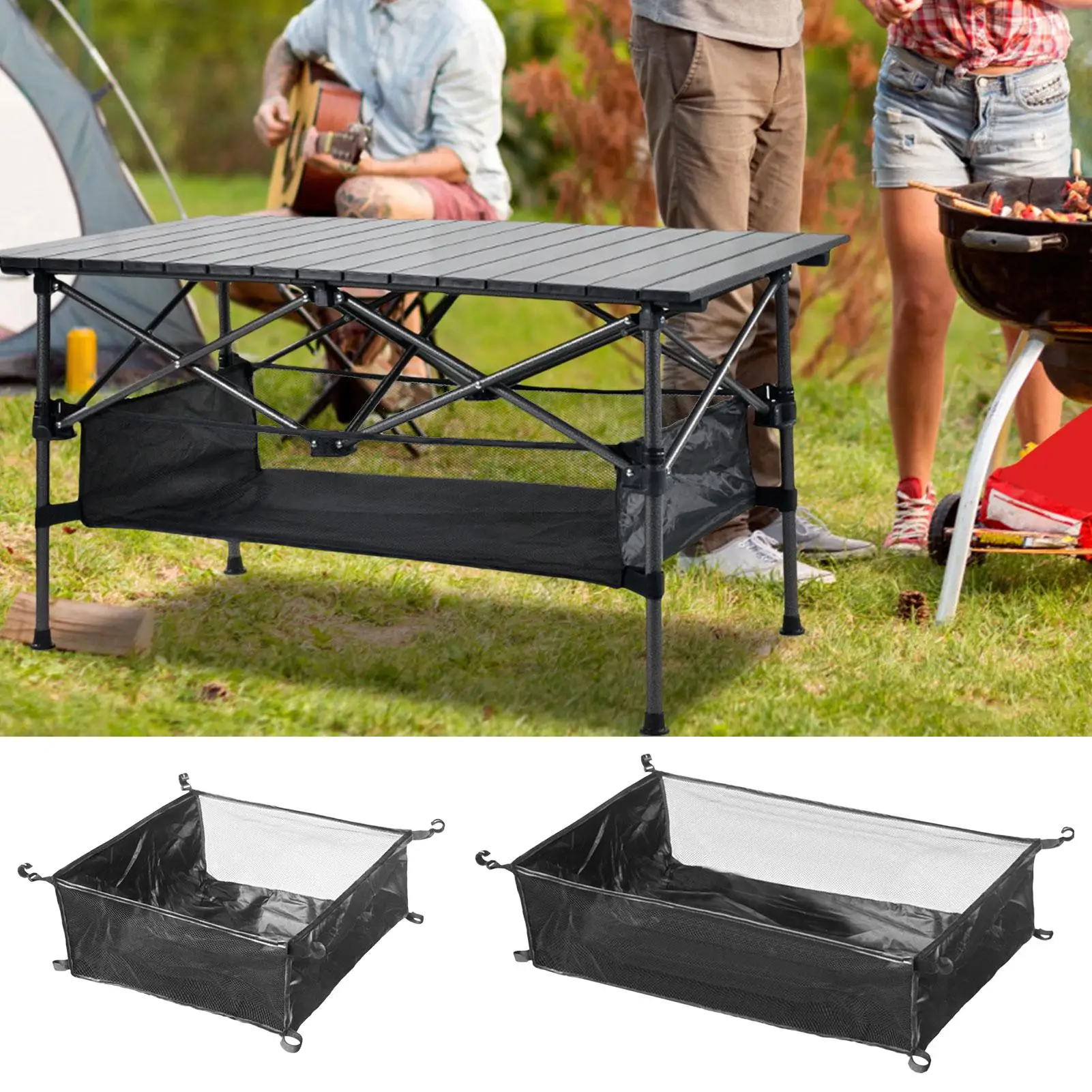 Bolsa de almacenamiento plegable para mesa de exterior, bolsa de almacenamiento debajo de la mesa, bolsa para mesa de picnic, bolsa de malla colgante, organizador de equipo de camping